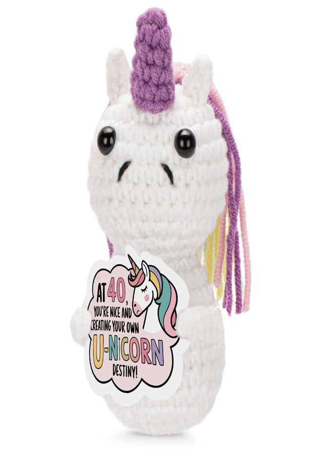 AGIFTMIND Positive Crochet Unicon Animals 40th 50th 60th Birthday Gifts for Women Friends Coworkers Handmade Emotional Doll (40th) - Image 1